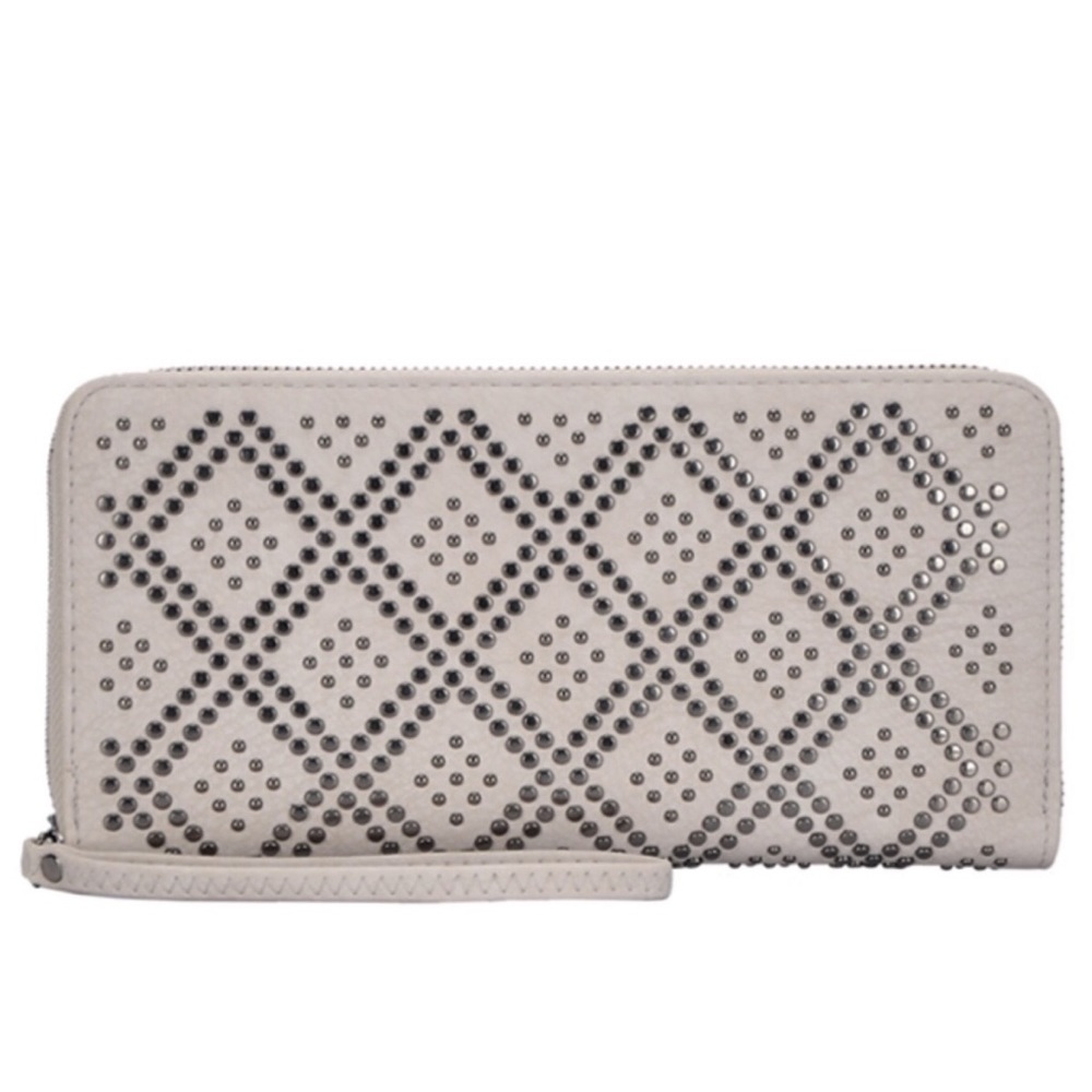 Bohemian Studded Vegan Leather Large Wallet Clutch